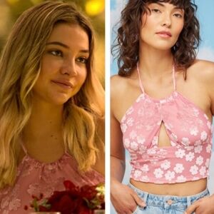 Daisy Street Velvet Floral Halter Crop Top ASO Sarah Cameron